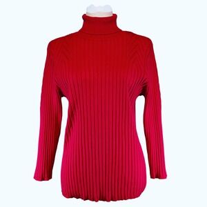 Vtg Austin Reed Silk Ribbed Turtleneck Sweater Womens XL Red‎ Classic Holiday
